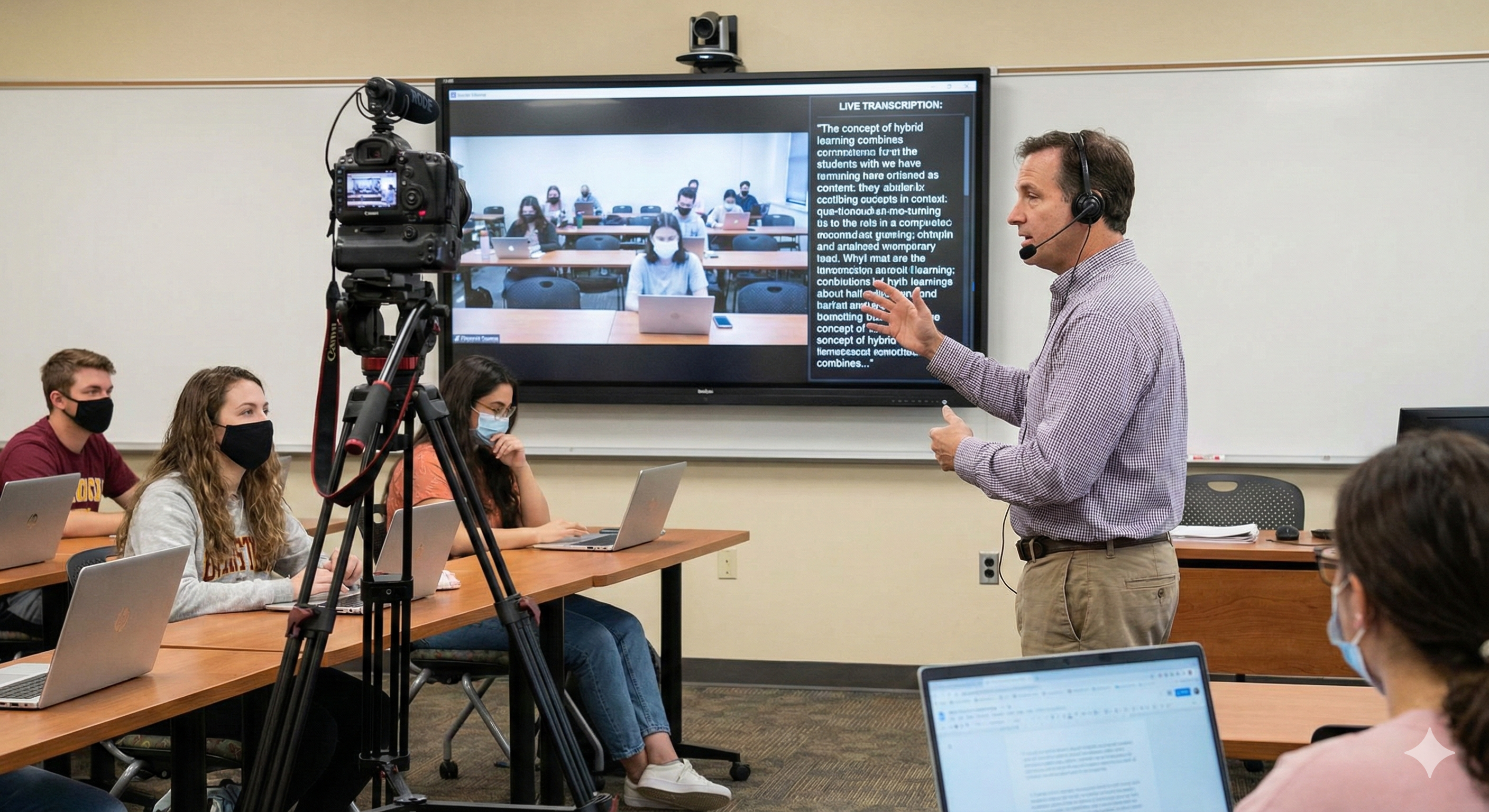 Transcrição automática de aulas ao vivo e gravadas - Player com legendas e painel de transcrição