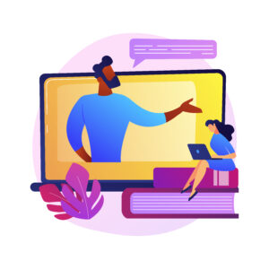 Ilustracao de mulher assistindo aula online